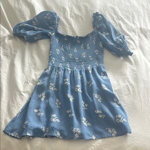 Reformation Blue Floral Smocked Dress